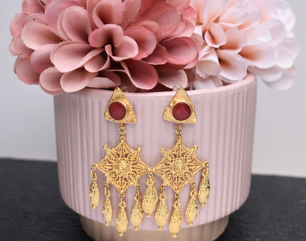 'Adira' - Red chandelier earrings