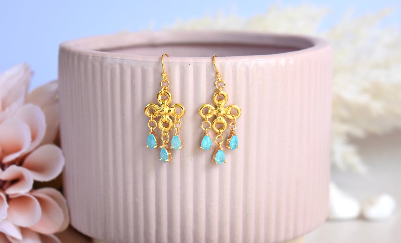 'Bianco' - Gold & azure drop earrings