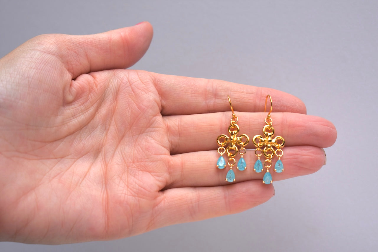 'Bianco' - Gold & azure drop earrings
