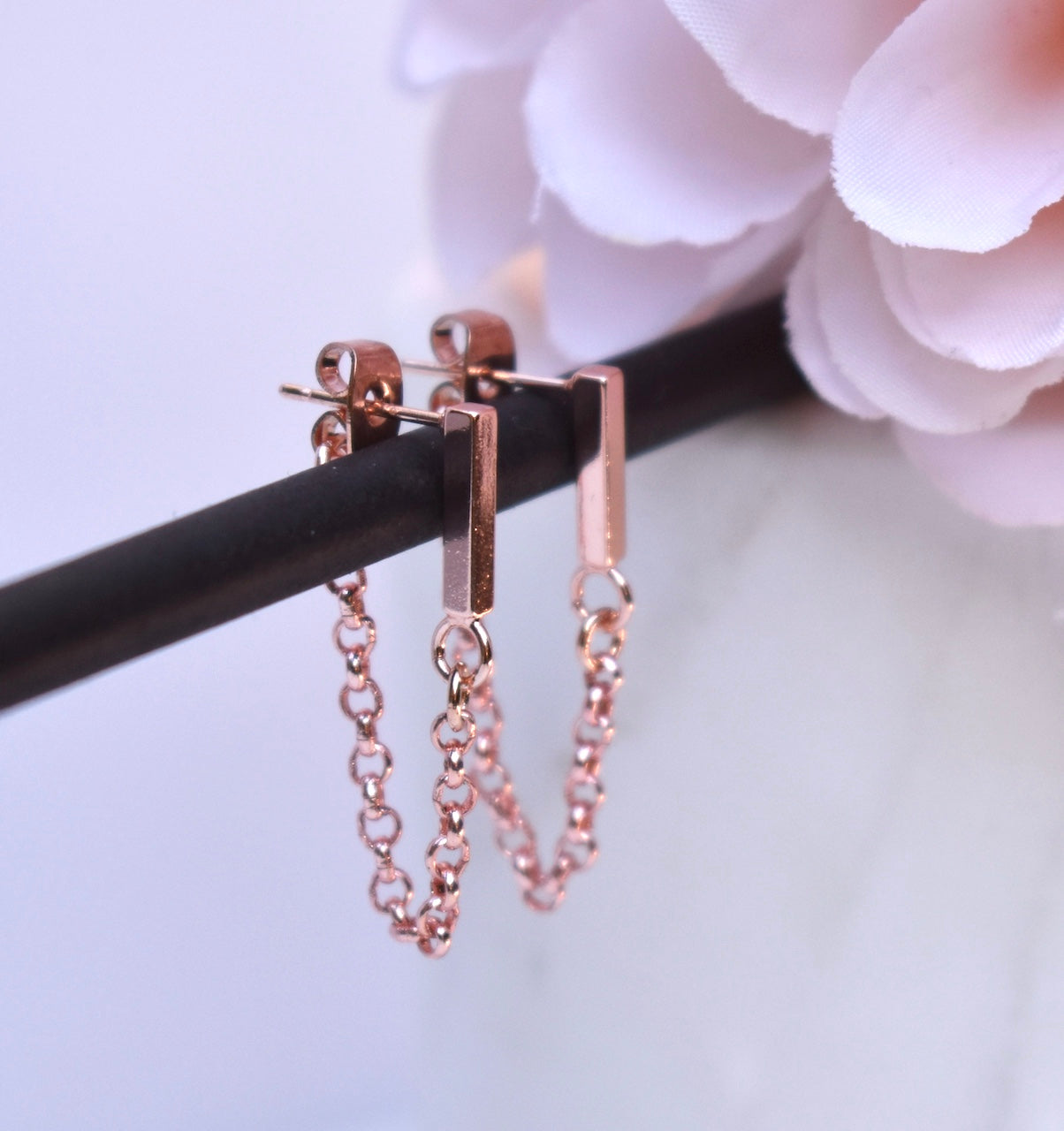 'Bria' - rose gold chain earrings