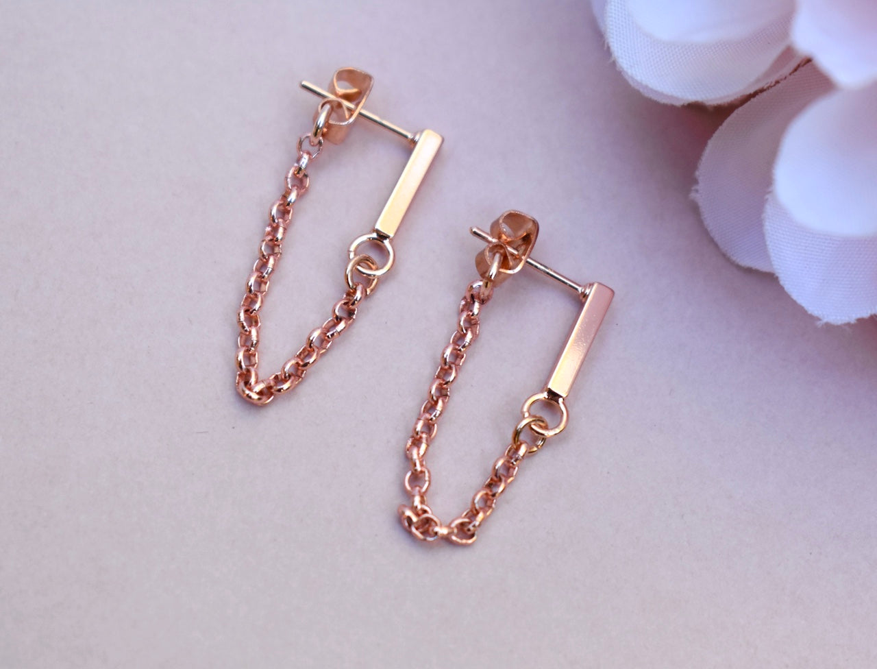 'Bria' - rose gold chain earrings