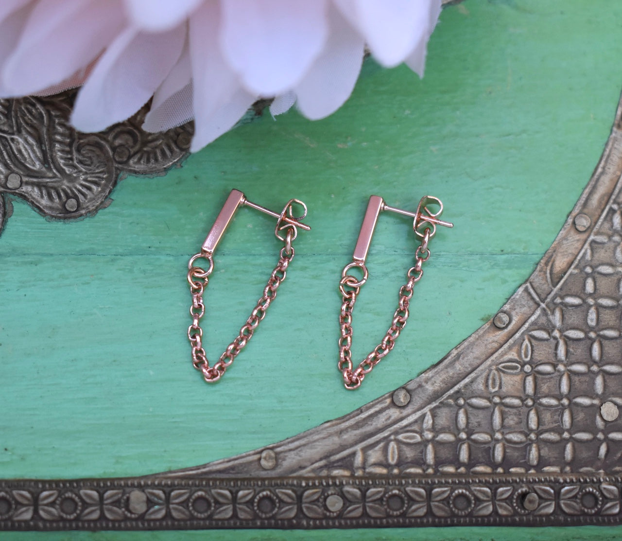 'Bria' - rose gold chain earrings