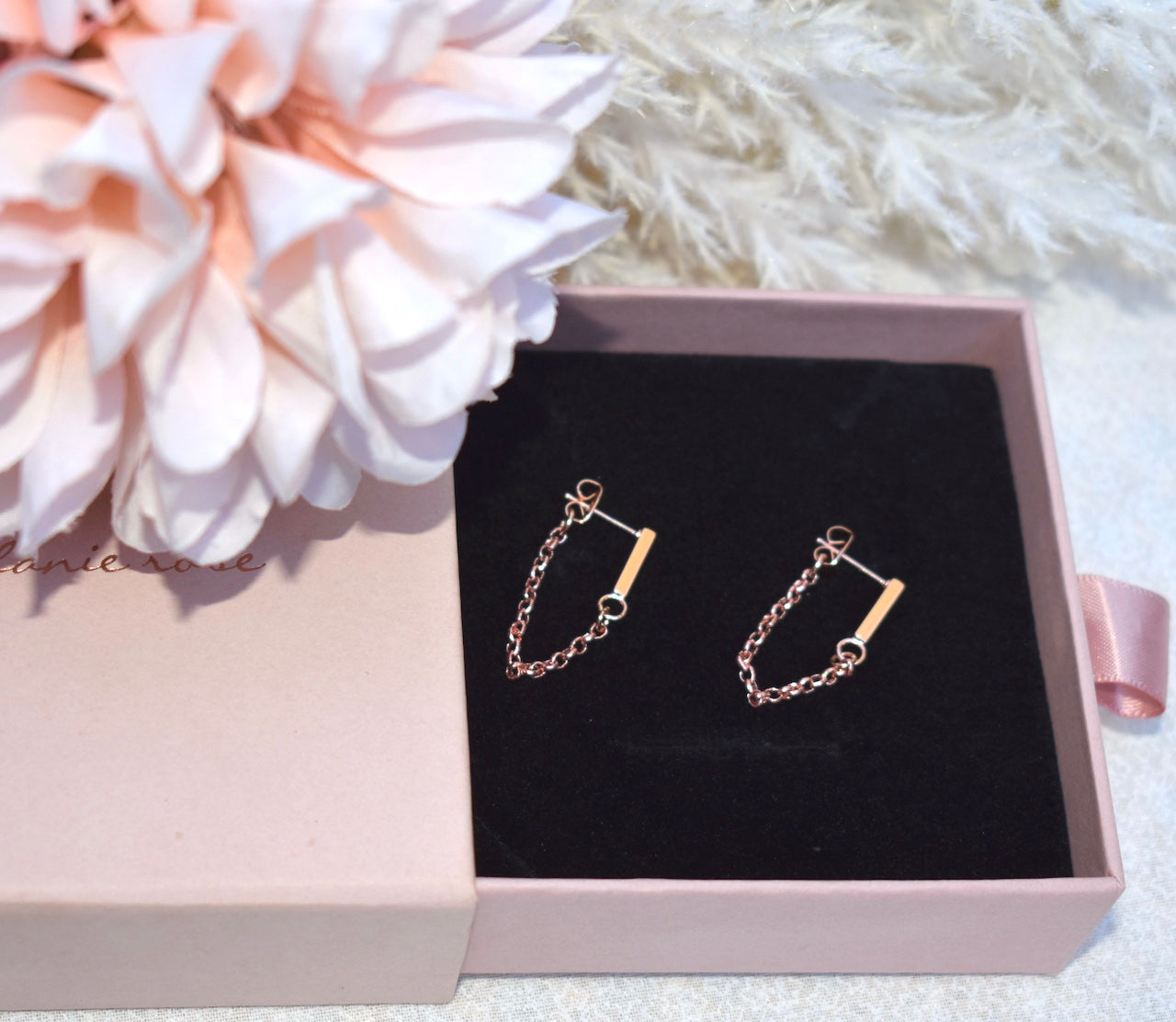 'Bria' - rose gold chain earrings