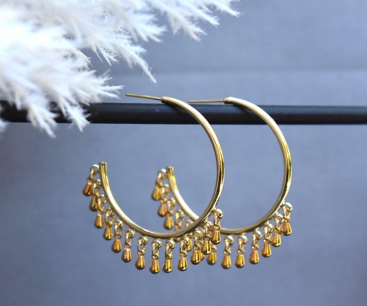 'Gypsy' - Gold hoops with mini drops
