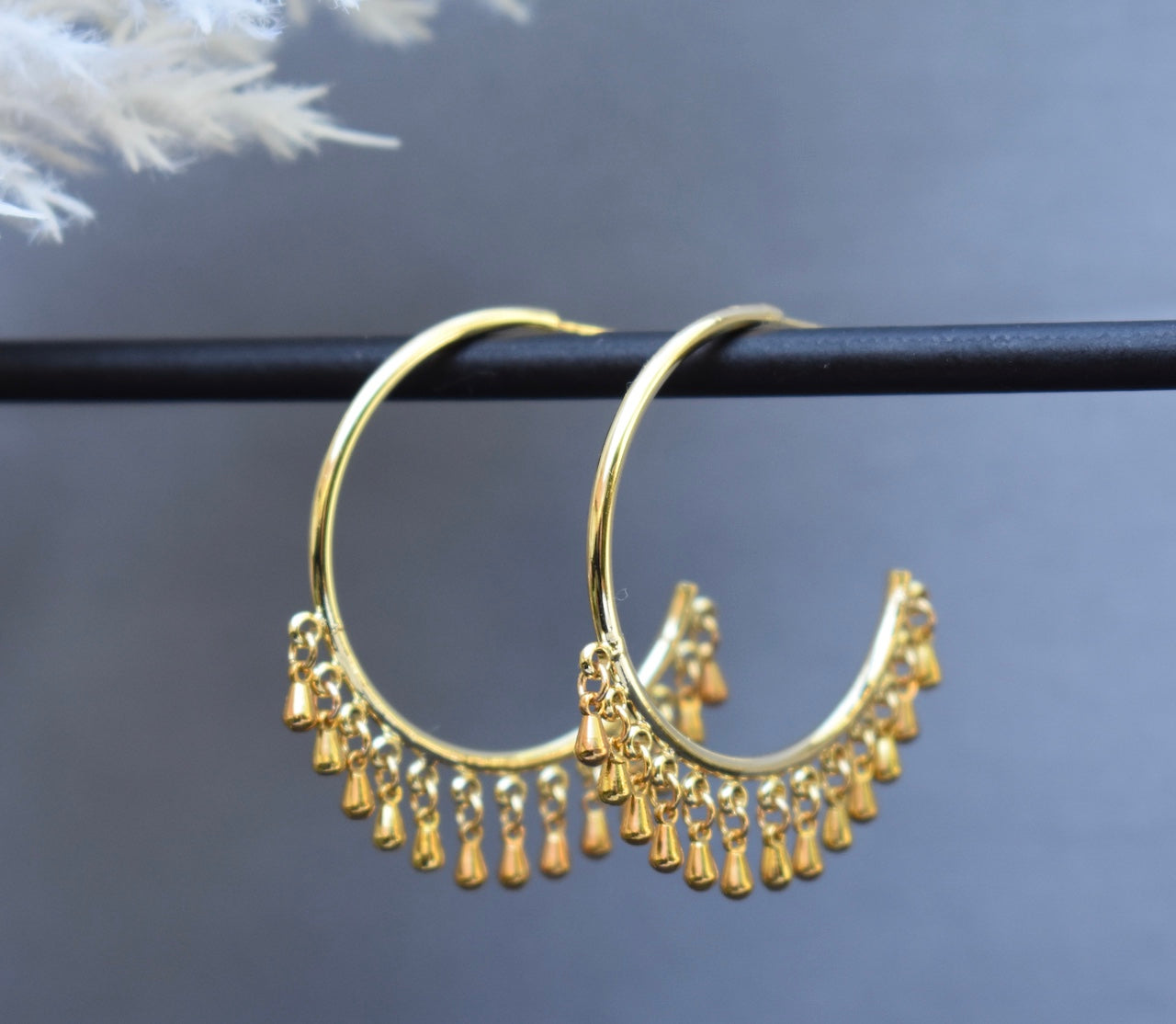 'Gypsy' - Gold hoops with mini drops