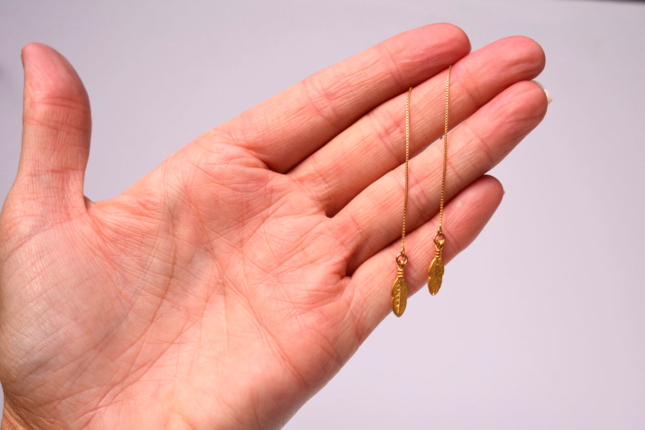 'Gia' - Gold feather threaders