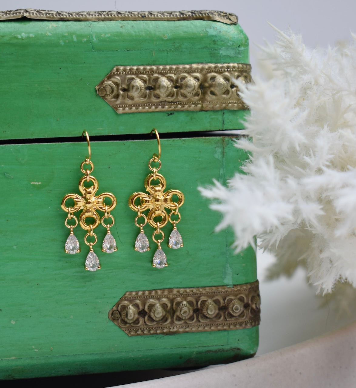 'Joelle' - Gold crystal drop earrings