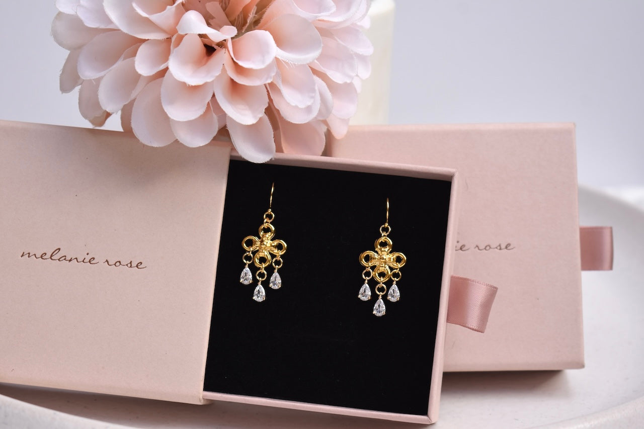 'Joelle' - Gold crystal drop earrings