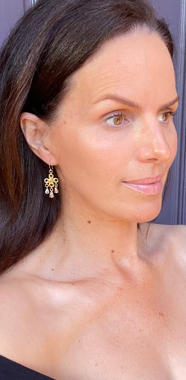 'Joelle' - Gold crystal drop earrings