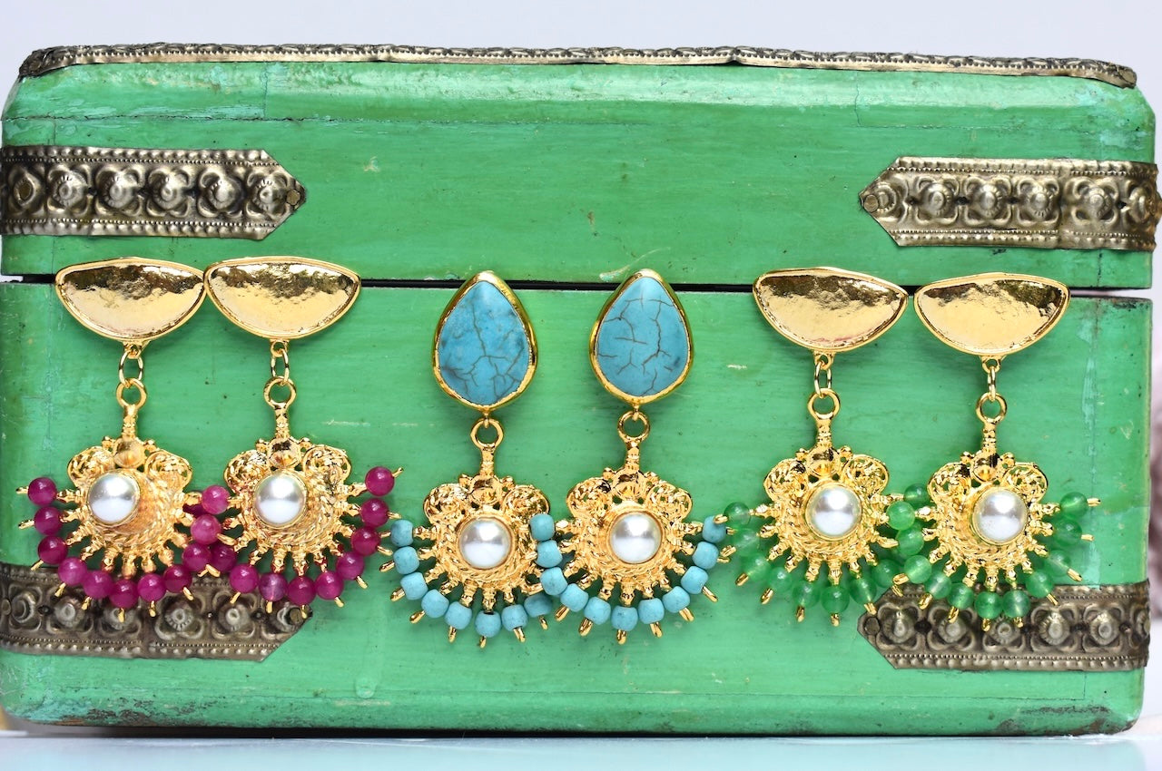 'Kiki' - Gold and pink drop earrings