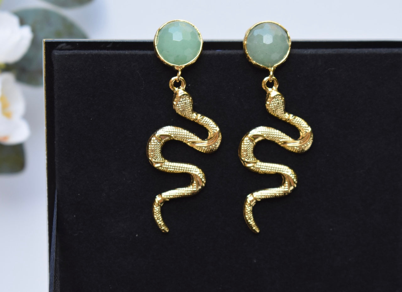 'Phoenix' Gold and jade snake earrings