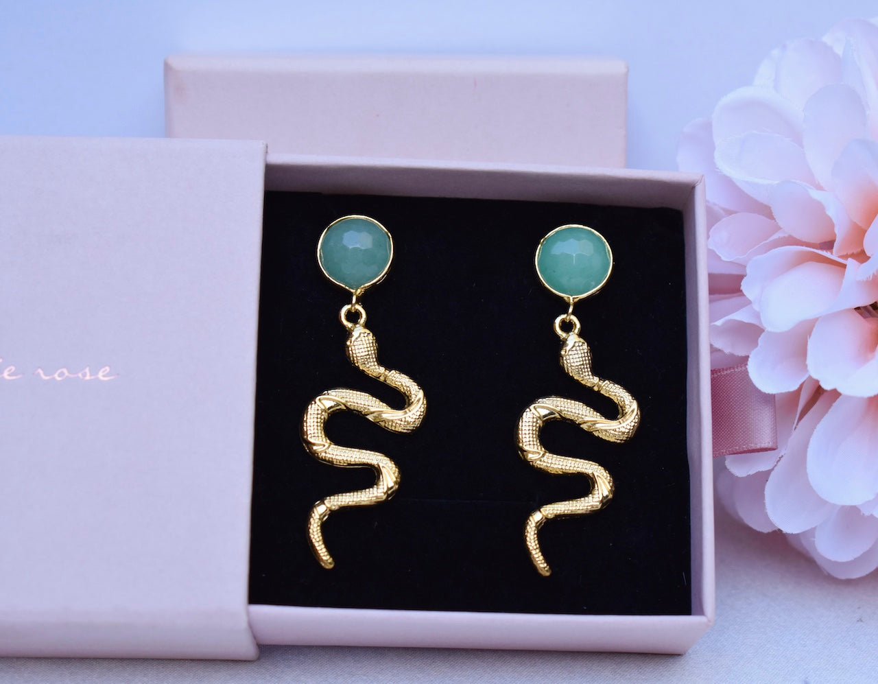 'Phoenix' Gold and jade snake earrings