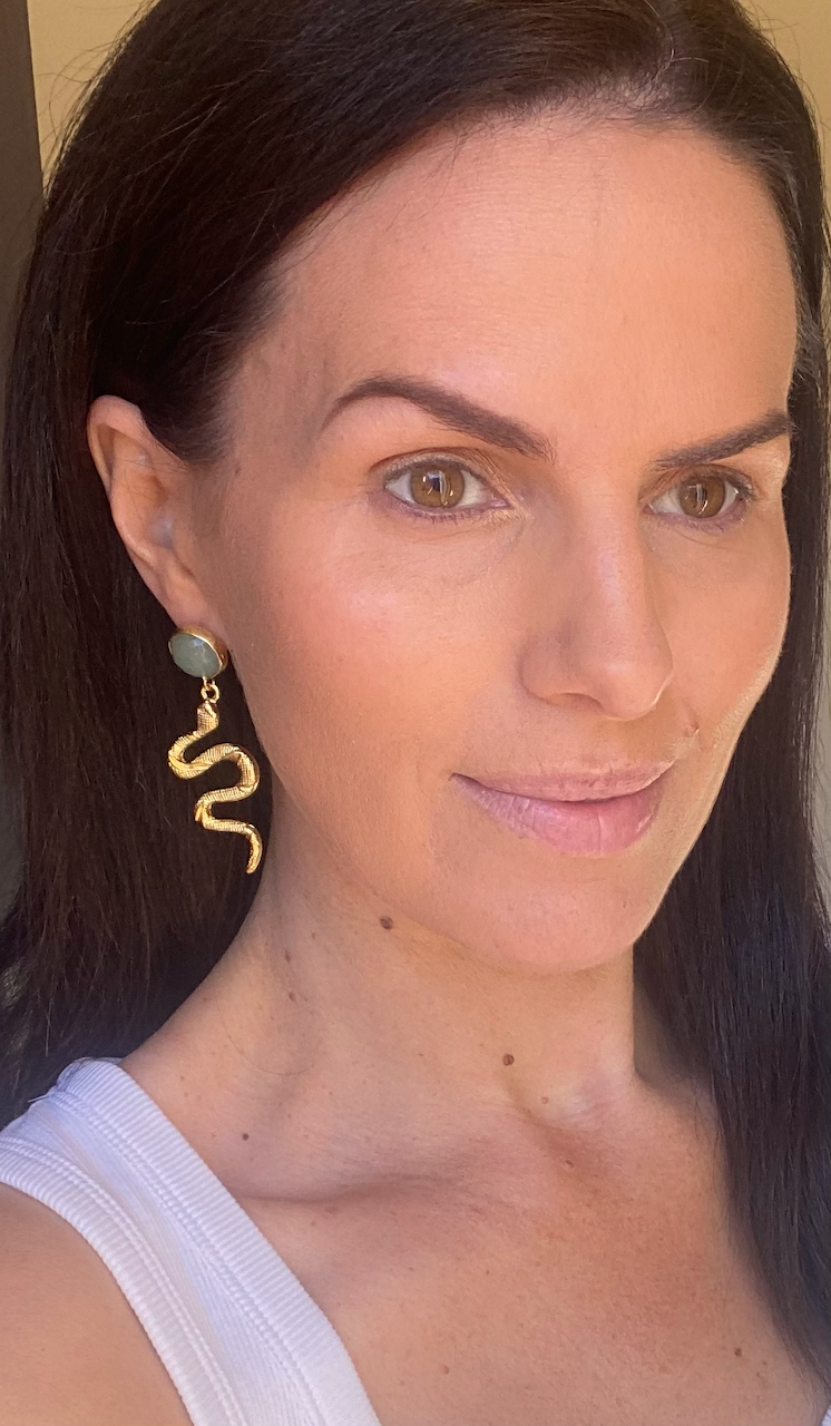 'Phoenix' Gold and jade snake earrings