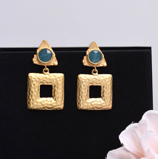 'Angelina' - Hammered triangle and square gold earrings