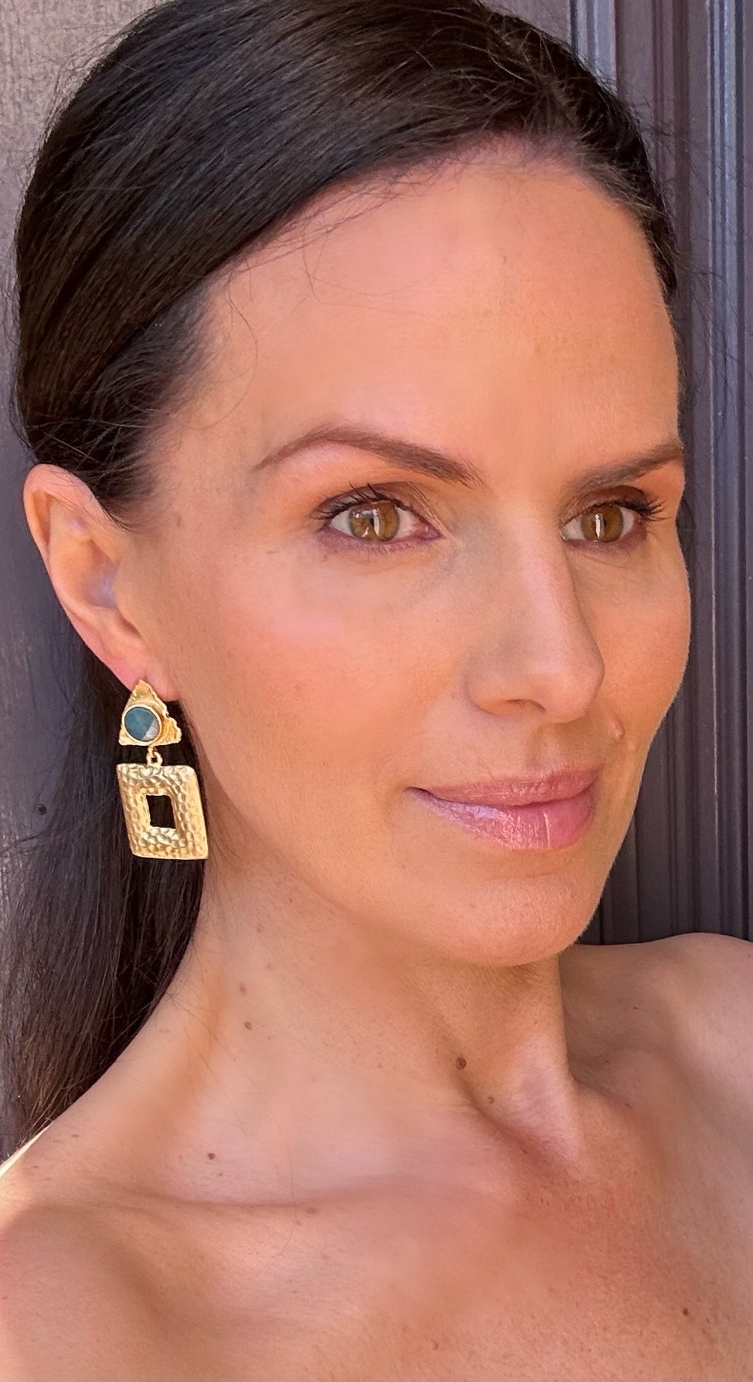 'Angelina' - Hammered triangle and square gold earrings