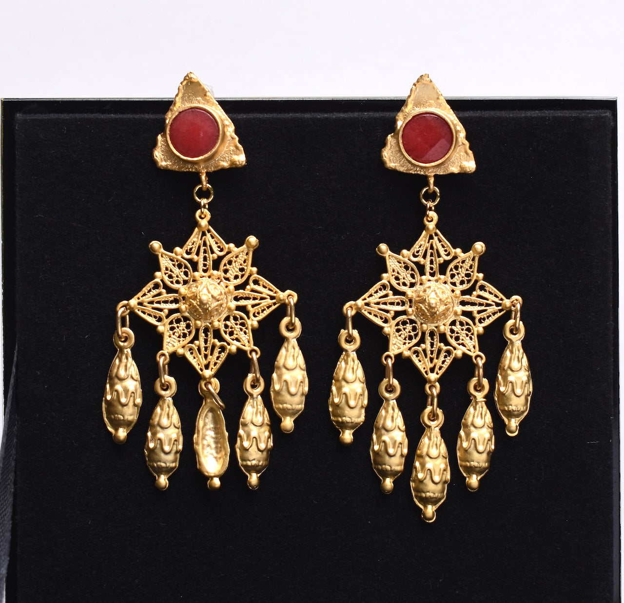'Adira' - Red chandelier earrings