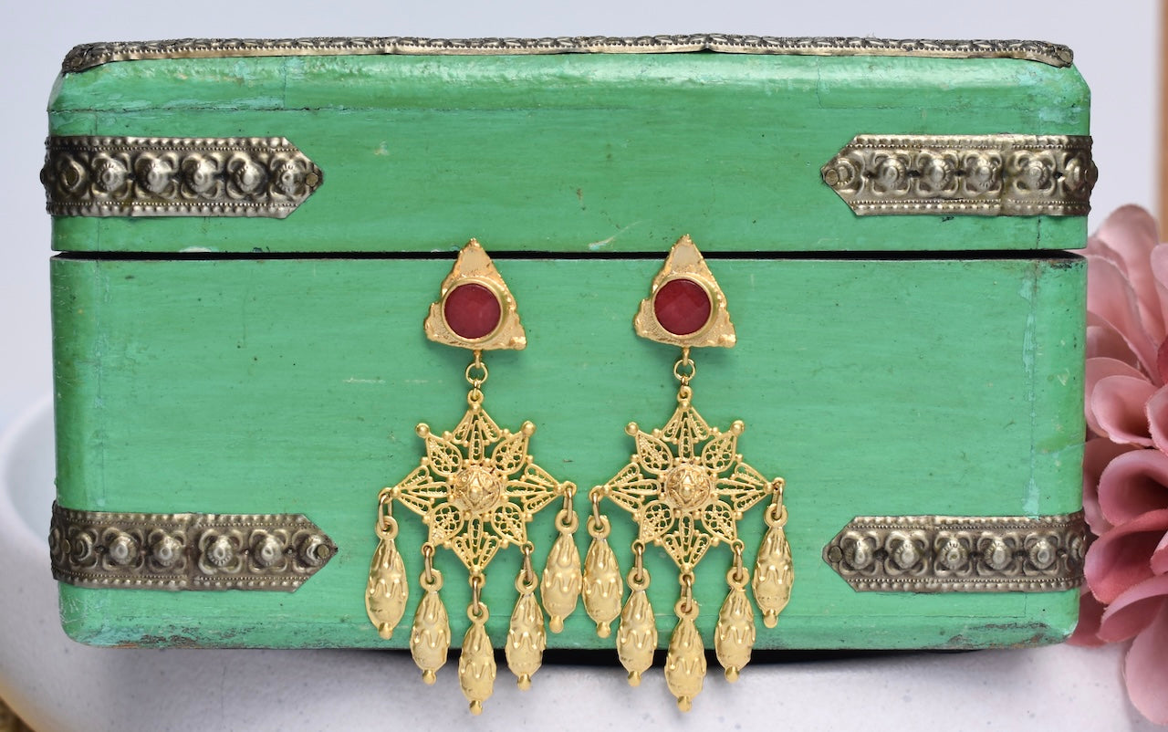 'Adira' - Red chandelier earrings
