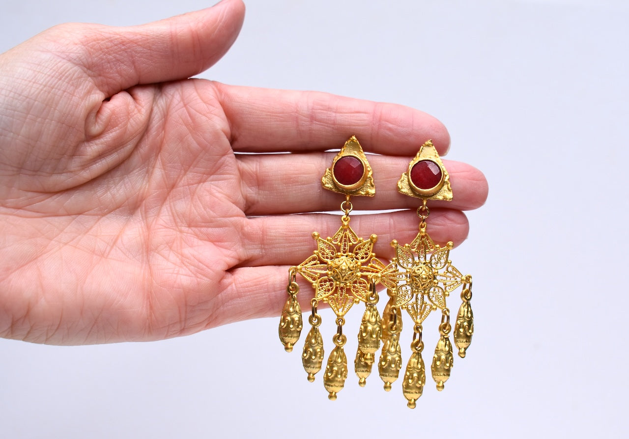 'Adira' - Red chandelier earrings
