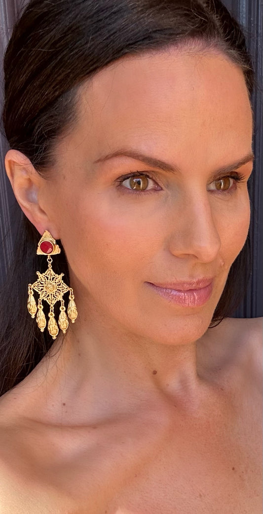 'Adira' - Red chandelier earrings