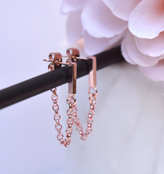'Bria' - rose gold chain earrings