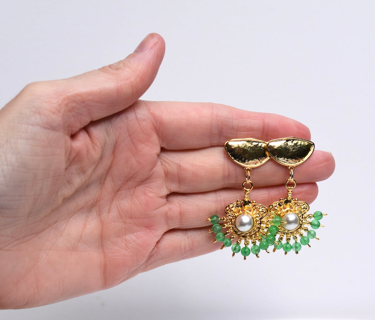 'Brisa' - Gold and Jade drop earrings