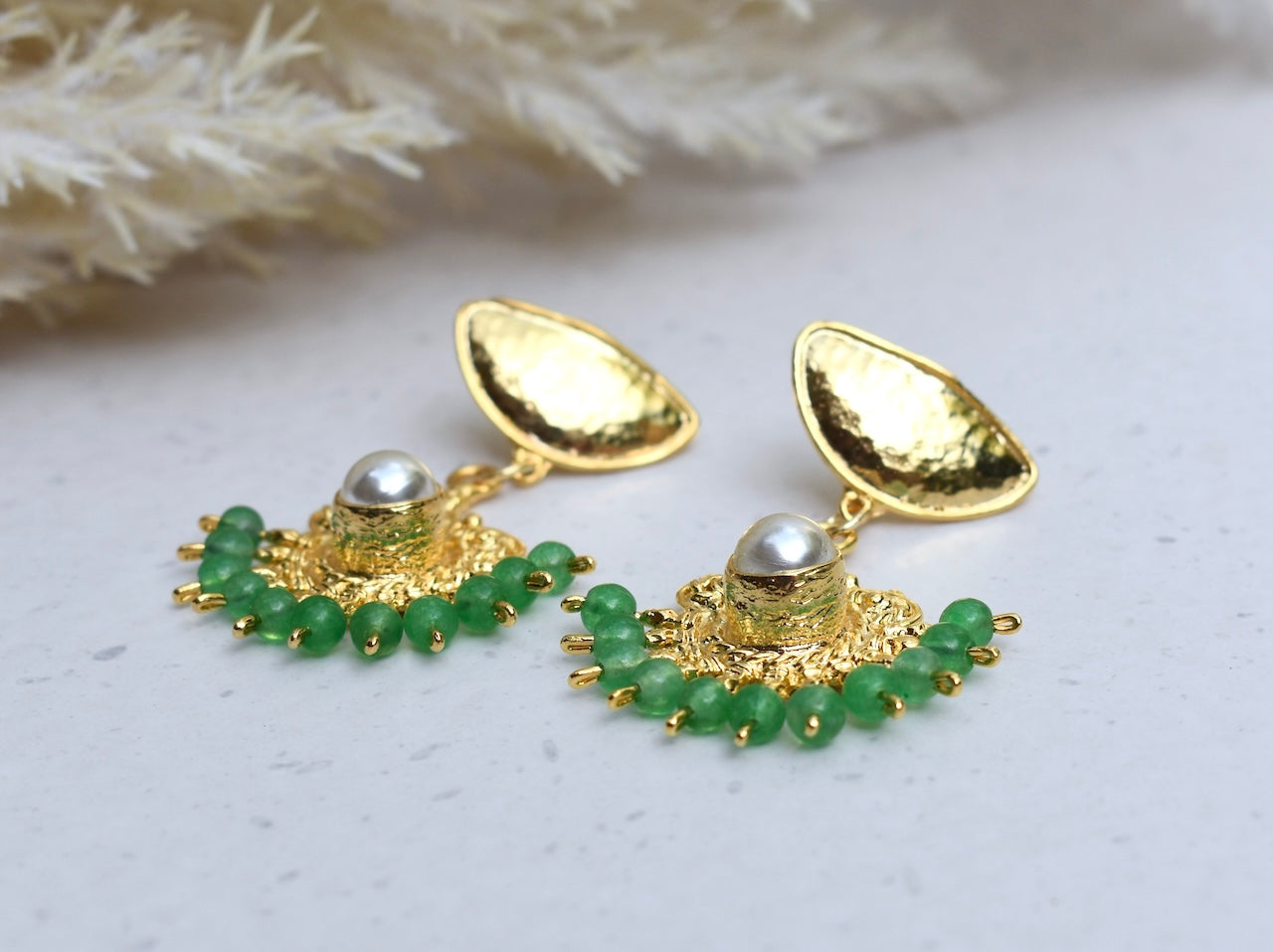 'Brisa' - Gold and Jade drop earrings