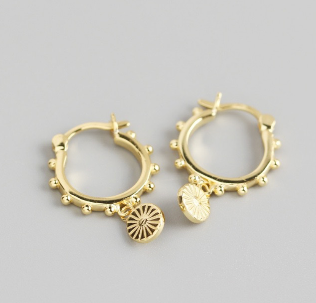 'Gigi' - Gold beaded coin hoop earrings
