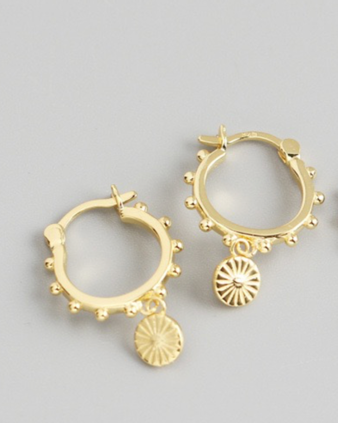 'Gigi' - Gold beaded coin hoop earrings