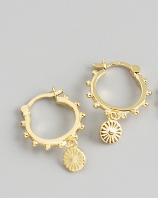'Gigi' - Gold beaded coin hoop earrings