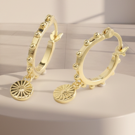 'Gigi' - Gold beaded coin hoop earrings