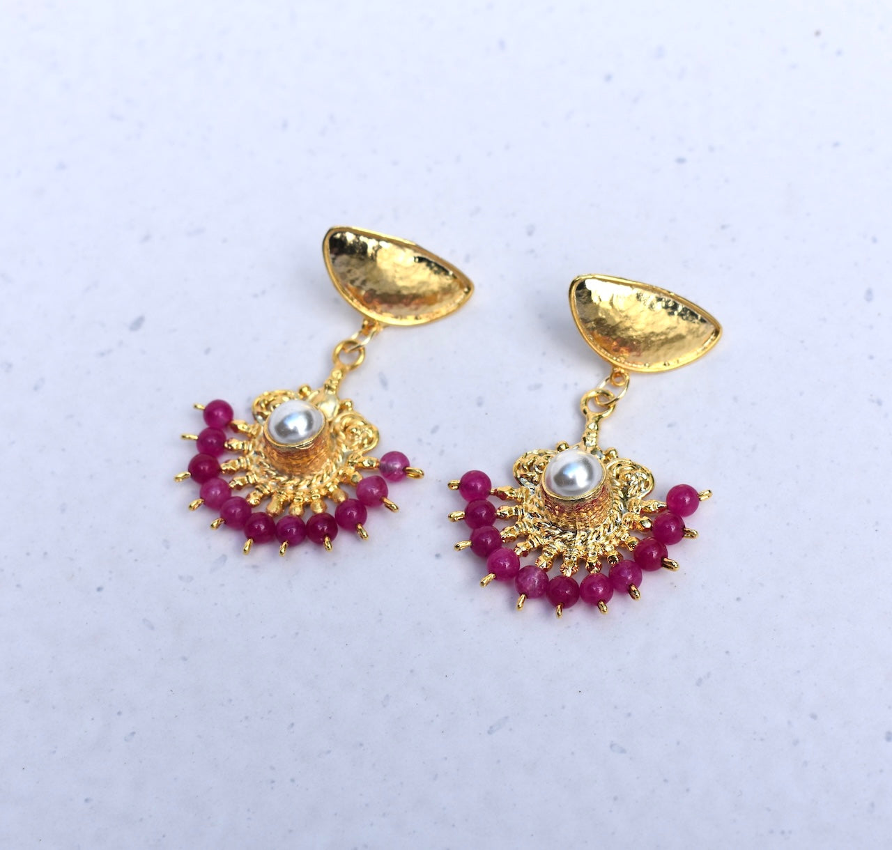 'Kiki' - Gold and pink drop earrings