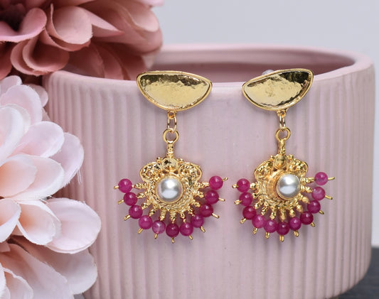 'Kiki' - Gold and pink drop earrings