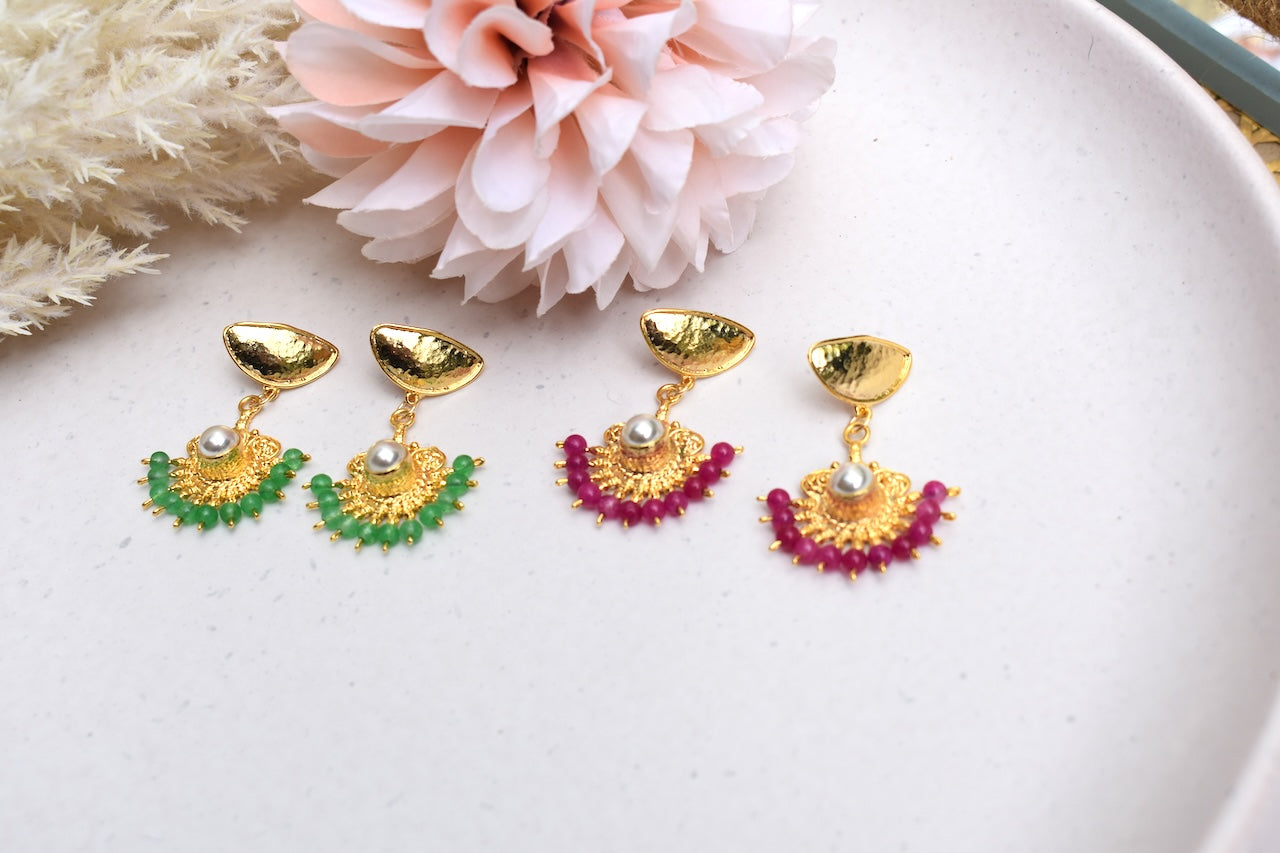 'Kiki' - Gold and pink drop earrings